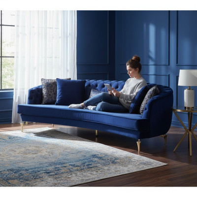 Halbrunder Chesterfield Blauer 4-Sitzer Designer Polster Edle Couch Neu