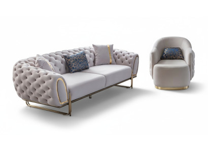 Chesterfield Weißes Sofa Set Edler 3-Sitzer Exklusiver Sessel 2tlg Neu