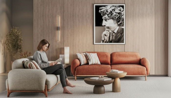 Braun-Weiße Sofgarnitur Stilvolle 2x Polster 3-Sitzer Wohnzimmer Couch