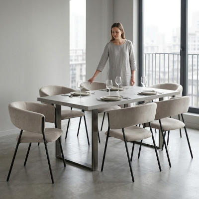 Esszimmer Grau Textil Gruppe Set 4x Sessel Stuhl Design Stoff Polster Stühle