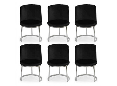 Moderne Schwarzer Designer 6x Stühle mit Edelstahlfüßen Esszimmerstühle