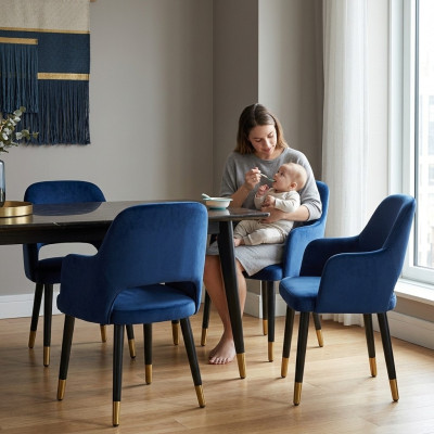 Luxus 6x Stühle Blauer Küchenmöbel Designer Modern Esszimmerstuhl Holzmöbel