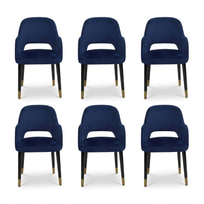 Luxus 6x Stühle Blauer Küchenmöbel Designer Modern Esszimmerstuhl Holzmöbel