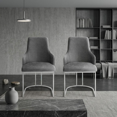 Graue 2x Esszimmerstühle Gepolsterte Stühle Luxus Esszimmer 2-er Set