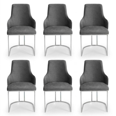 Modern Grau 6x Stühle Metall Esszimmerstuhl Designer Möbel Luxus Stühle