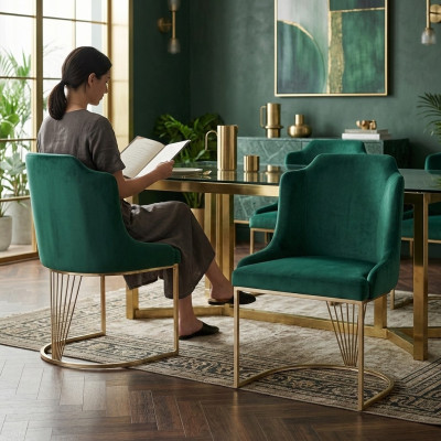 Designer Grüner Esszimmerstuhl 2x Stühle Luxus Einsitzer Moderne Esszimmer