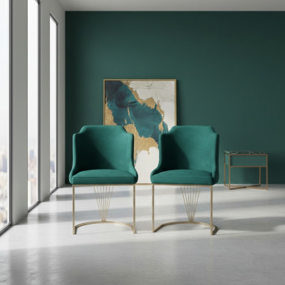 Designer Grüner Esszimmerstuhl 2x Stühle Luxus Einsitzer Moderne Esszimmer