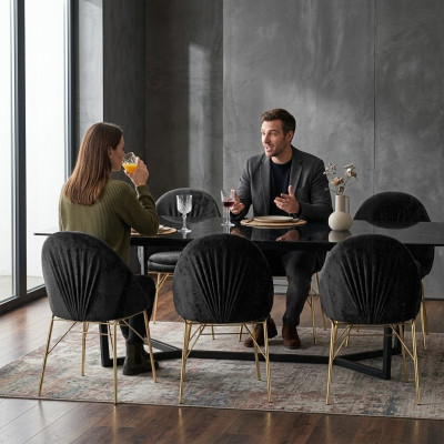 Moderne Design Schwarz 6x Stühle Ohne Armlehne Esszimmer Luxus Möbel