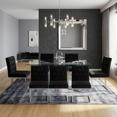 Schwarzer Esszimmer 6x Stühle Lehnstuhl Designer Möbel Essstühle Edelstahlstuhl