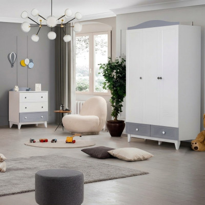 Modern Kinderzimmer 2tlg Möbel Komplettzimmer Mehrfarbig Kleiderschrank Kommod