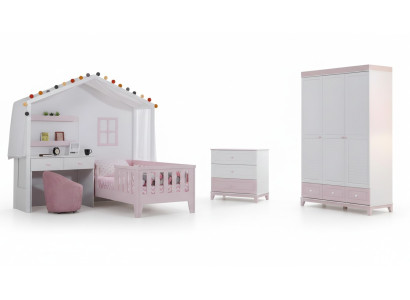 Kinderzimmer Garnitur Modern Kinderbett mit Schreibtisch Kommode Kleiderschrank