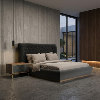 Schlafzimmer 3tlg Luxus Set Doppel Bett Design Holz 2x Nachttische Komplett