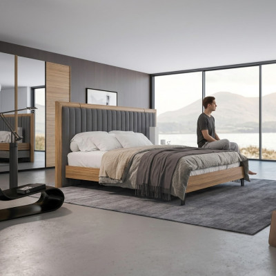 Schlafzimmer Set 3tlg Doppel Bett Modern 2x Nachttische Holz Design Komplett