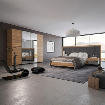 Schlafzimmer Set 3tlg Doppel Bett Modern 2x Nachttische Holz Design Komplett