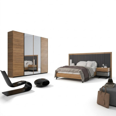 Schlafzimmer Set 3tlg Doppel Bett Modern 2x Nachttische Holz Design Komplett