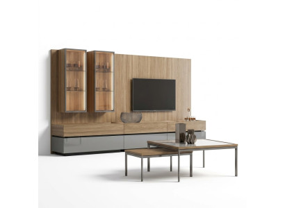 Luxus Komplett Wohnwand Braun Möbel Designer Set Einrichtung TV-Ständer Modern