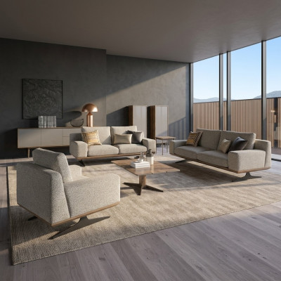 Sofagarnitur Polstermöbel Sofa Wohnzimmer 5tlg Couchtisch Holz Beistelltisch Neu