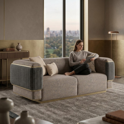 Design Modern Grau Zweisitzer Sofa Couch Wohnzimmer Einrichtung Neu