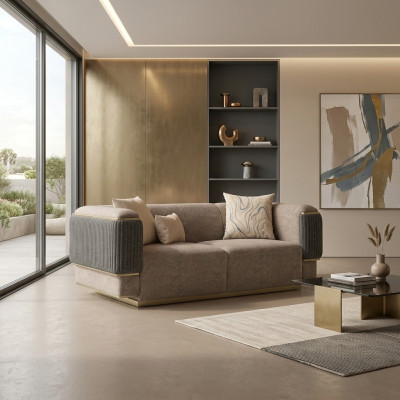 Design Modern Grau Zweisitzer Sofa Couch Wohnzimmer Einrichtung Neu