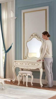 Schlafzimmer Set klassisch Möbel Schminktisch mit Spiegel Hocker 2tlg