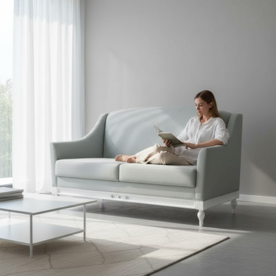 Sofa 2 Sitzer Sofas Design Luxus Textil Holz Polster Zweisitzer couchen