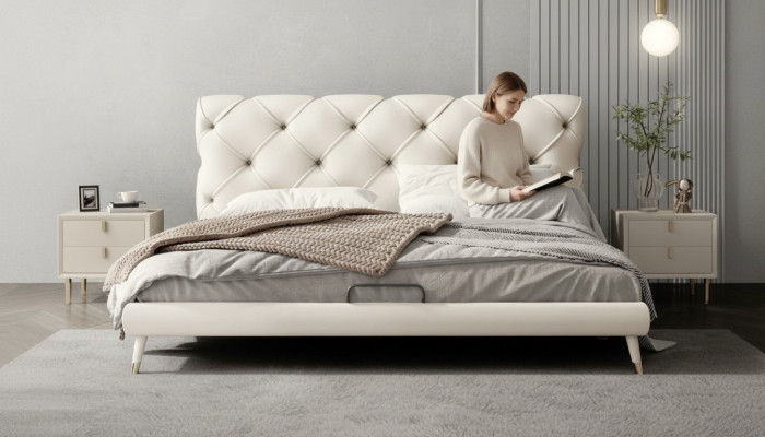 Bett Nachttisch 3 tlg. Schlafzimmer Set Design Modern Luxus Betten Beige