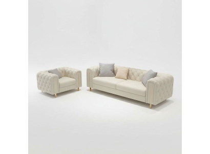 Set 2 tlg Wohnzimmer Sofagarnitur Dreisitzer Sofa Modern Sessel Leder Set 2 tlg Wohnzimmer Sofagarnitur Dreisitzer Sofa Modern Sessel Leder