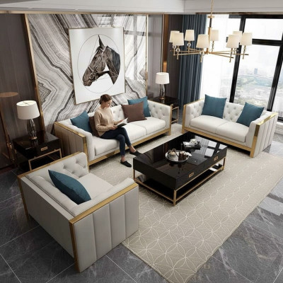 Wohnzimmer Set Sofa 3+1 Sitzer luxuriöse weiß Sofas Design leder neu