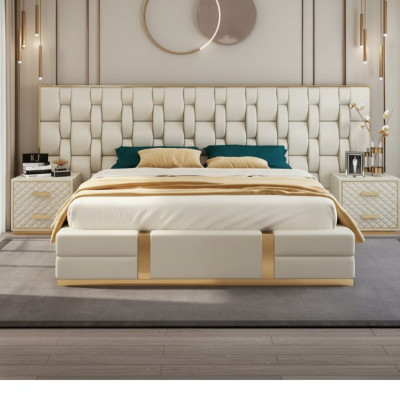 Bett Polster Design Luxus Doppel Hotel Betten beige Luxus Hotel Neu