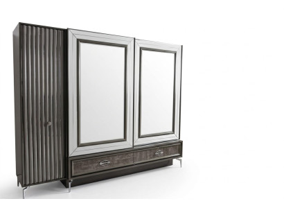 Designer Holz Kleiderschrank mit Spiegeltüren und Schubladen Schlafzimmer