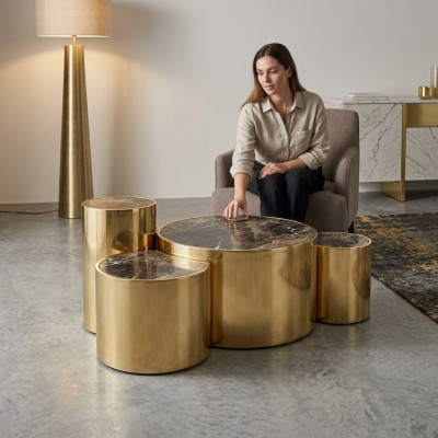 Goldener Couchtisch Wohnzimmer Beistelltisch Modernes Design Glasplatte