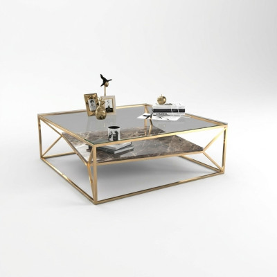Moderner Marmor Wohnzimmer Couchtisch Luxus Edelstahl Tisch Glasplatte