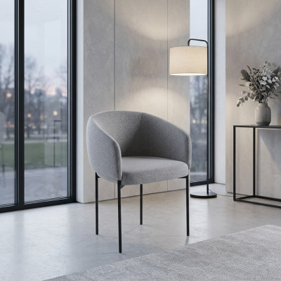 Grauer Polsterstuhl mit Armlehnen Designer Einsitzer Wohnzimmer Stühle