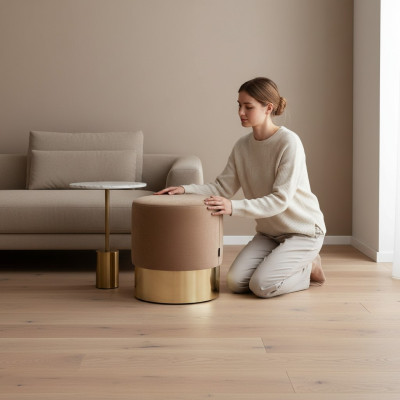 Beiger Fußhocker Designer Pouf Beistellhocker Polster Sitzmöbel Textil