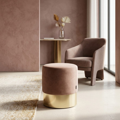 Beiger Fußhocker Designer Pouf Beistellhocker Polster Sitzmöbel Textil