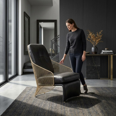 Designer Wohnzimmer Sessel Schwarzer Einsitzer Lounge Polster Möbel