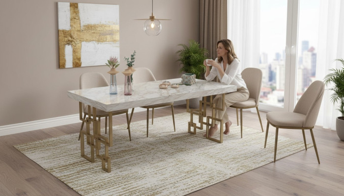 Designer Weißer Esstisch Esszimmer Möbel Eleganter Marmor Tisch Modern