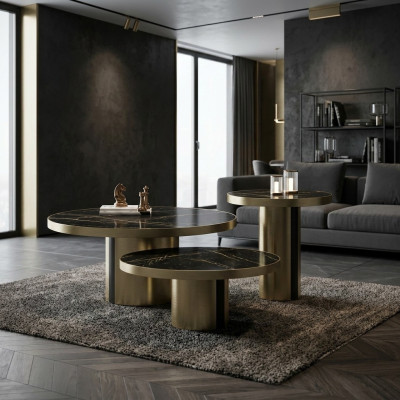 Luxus Couchtisch Set 3x Rundtische Moderne Wohnzimmer Beistelltische Neu