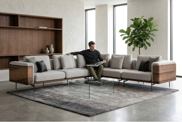 Wohnzimmer Ecksofa L-form Holz Modernen mit Luxus Designen Eckgarnitur