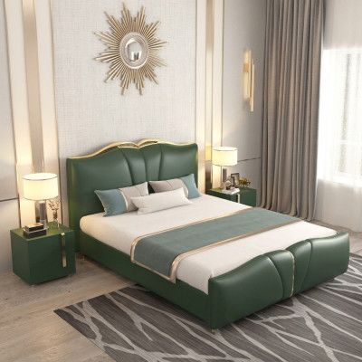 Bett Luxus Möbel Bettrahmen Holz Schlafzimmer Einrichtung Kunstleder Neu