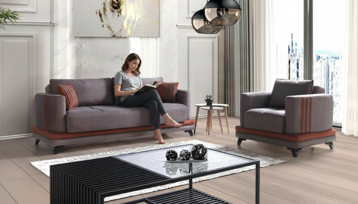 Sofagarnitur 3+1 Sitzer Textil Holz Sofa 3 Sitzer Modern Sessel Komplett Set Neu Eu