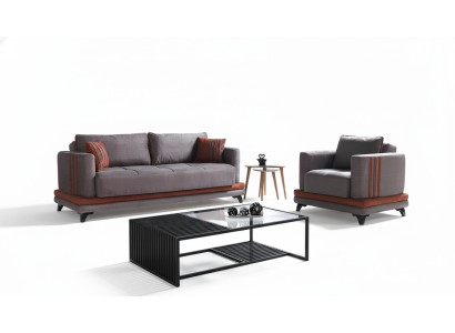 Sofagarnitur 3+1 Sitzer Textil Holz Sofa 3 Sitzer Modern Sessel Komplett Set Neu Eu
