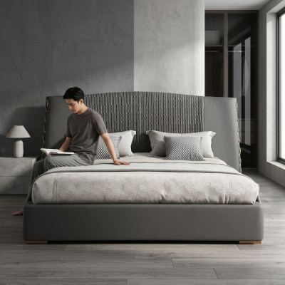 Luxus Bett Holz Betten Bettrahmen Grau Doppel Bettgestell Betten Doppelbetten-
