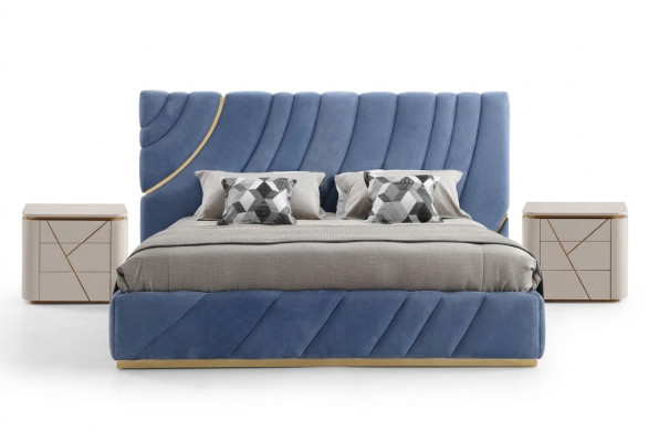 Schlafzimmer set Bett 2x Nachttische 3tlg. Blau neu Modern Komplett Luxus Möbel
