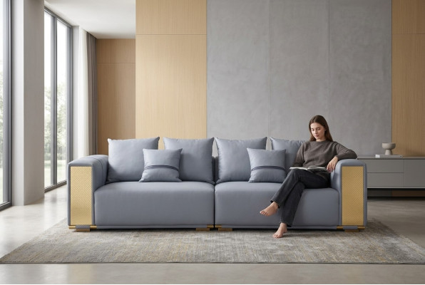 Luxus Sofa 4 Sitzer Polstersofa Blau Textil Sitz Design Couch Modern Neu