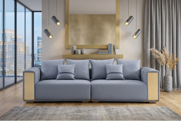 Luxus Sofa 4 Sitzer Polstersofa Blau Textil Sitz Design Couch Modern Neu