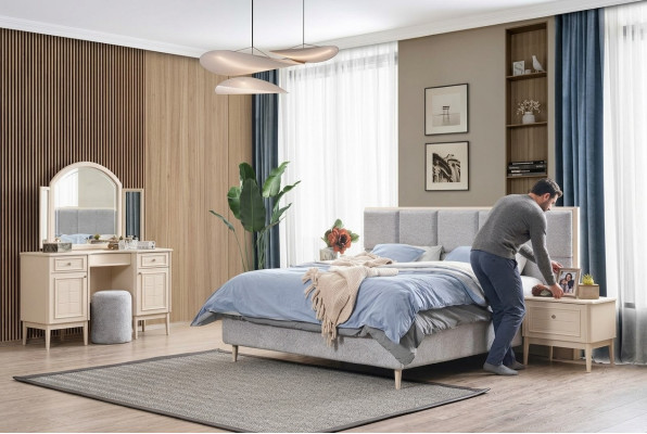 Komplett Schlafzimmer Möbel Set Bett 2x Nachttisch Schminktisch 4tlg Neu