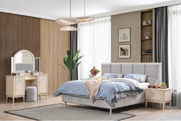 Komplett Schlafzimmer Möbel Set Bett 2x Nachttisch Schminktisch 4tlg Neu