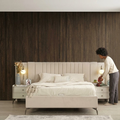 Luxus Schlafzimmer Bett und 2x Nachttische 3tlg. Set Design Einrichtung