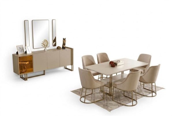 Luxuriöse Esszimmer Set Esstisch + 6x Stühle + Sideboard + 3x Spiegel 11tlg